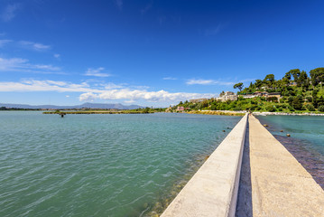 Obraz premium Kanoni, the most visited place in Corfu, a view from causeway. Greece.