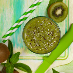 Kiwi Fruit Juice Smoothie Drink. Selective focus.