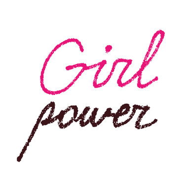 Girl power, textured lettering isolated on white background. Feminist statement, woman rights support, female empowerment against discrimination. International Women's Day design, March 8 calligraphy.