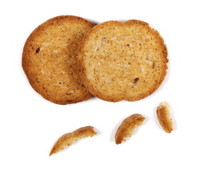 set rusks with wholewheat flour, bread sliced isolated on white background