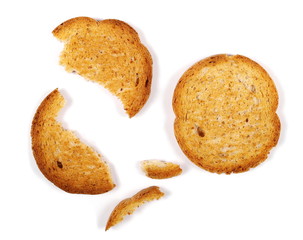 set rusks with wholewheat flour, bread sliced isolated on white background