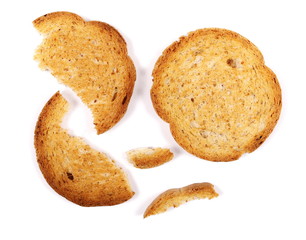 set rusks with wholewheat flour, bread sliced isolated on white background