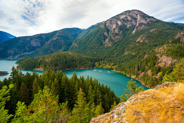 Diablo Lake in North Cascades National Park, Washington, from a high vantage