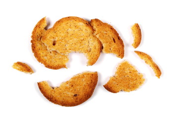 set rusks with wholewheat flour, bread sliced isolated on white background