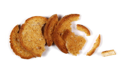 set rusks with wholewheat flour, bread sliced isolated on white background