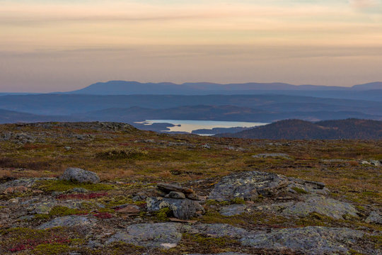 Sunset view of mountain range from Åre Skutan