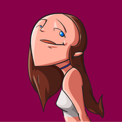 Colorful vector potrait of a brunette girl with brown hair and blue eyes, looking back wearing a choker