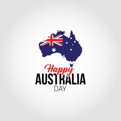 Happy Australia day lettering. Map of Australia on white background. Vector illustration