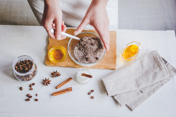 making organic scrub handmade at home with hands