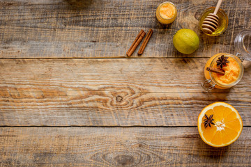 organic citrus scrub homemade on wooden background top view