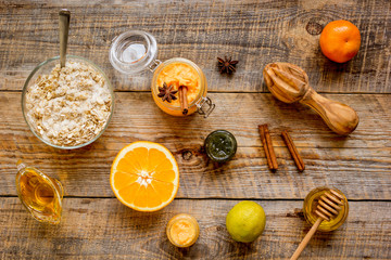 organic citrus scrub homemade on wooden background top view