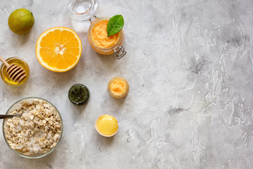 organic citrus scrub homemade on gray background top view