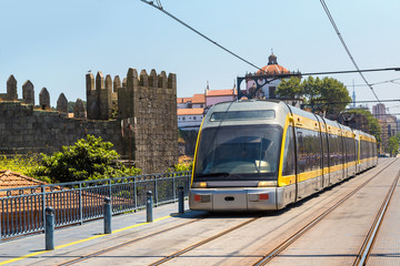 Modern metro train  in Porto