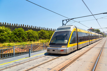 Fototapeta na wymiar Modern metro train in Porto
