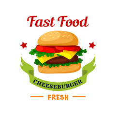 Cheeseburger Fast Food burger vector emblem