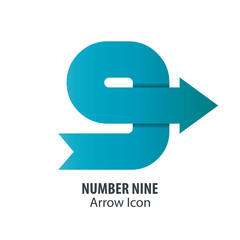 Number Nine and Arrow Icon Logo
