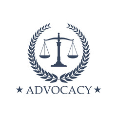 Advocacy Scales of Justice vector icon or emblem