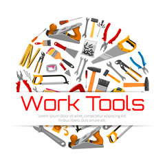 Work tools poster of carpentry repair instruments