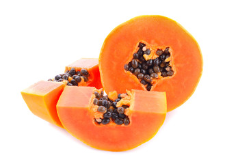 sliced papaya isolated on a white background