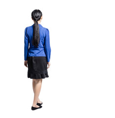 Portrait of a beautiful  asian girl from rear view. Isolated ful