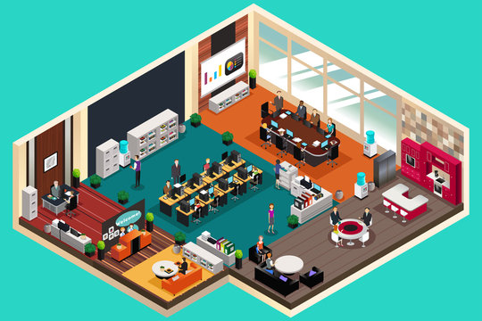 Business People Working in the Office in Isometric Style