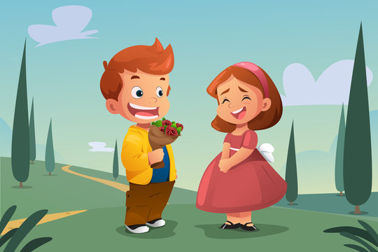 Boy Giving Flower to a Girl