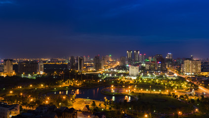 Hanoi cityscape at twilight at West Lake