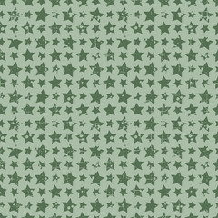 Seamless vector pattern. Green geometric background with stars Grunge texture with attrition, cracks and ambrosia. Old style vintage design. Graphic illustration.