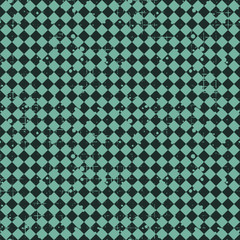 Seamless vector pattern. blue geometric checkered background with rhombus. Grunge texture with attrition, cracks and ambrosia. Old style vintage design. Graphic illustration.