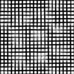 Seamless vector geometrical pattern with hand drawn lines. Endless black and white checkered background with vertical and horizontal lines.