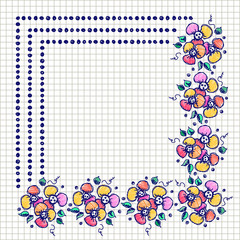 Floral frame. Hand drawn flowers and leaves Vector design. Hand sketch line drawing. Decorative card with space for text. Artistic drawing Series of Cards, Blanks and Forms, Template.