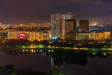 Aerial view of Hanoi skyline cityscape at night