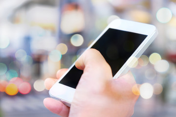 communication technology concept, close up image of people using smart phone