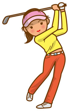 ゴルフスイング　女性のイメージイラスト