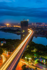 Aerial view of Hanoi skyline cityscape at night