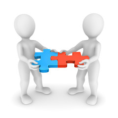 3d people with jigsaw puzzle. Teamwork concept.