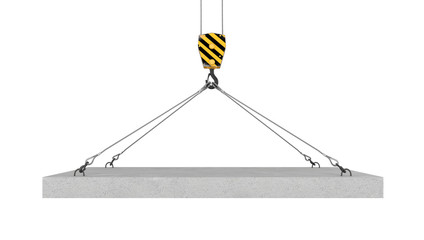 Rendering of crane hook lifting concrete panel on the white background © gearstd