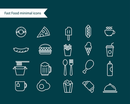 Fast Food minimal icons set line design.