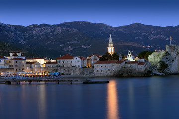 Budva old  town castle, night scen