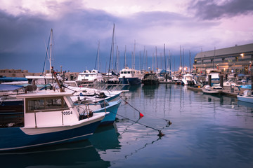 Boats Docked at Jaffa Port Sunset- near Tel Aviv, Israel - Mediterranean