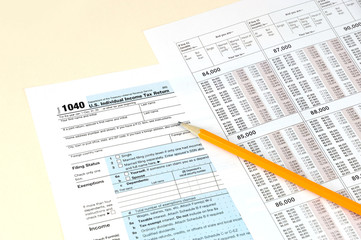 tax calculation form and pencil on the form