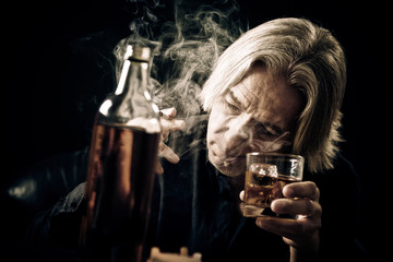 Senior Man Drinking Hard