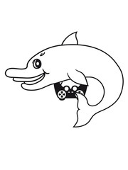 Fototapeta premium Gamers, gamer, gamer, play, play, controller, fun, fun, console, nerd, geek, small, delfin, sweet, cute, comic, cartoon, grin, smile, funny