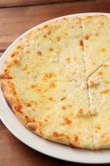 Gorgonzola pizza on table