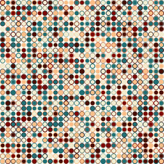 Geometric mosaic background. Consists of round elements of different colors arranged on white. Useful as design element for texture and artistic composition.