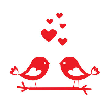 Love birds with red hearts - card for Valentine's day