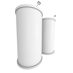 Trade show booth column white and blank. 3d render isolated on white background. High Resolution Template for your design.