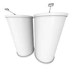 Trade show booth column white and blank. 3d render isolated on white background. High Resolution Template for your design.