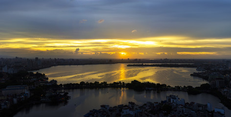 Hanoi cityscape at twilight at West Lake