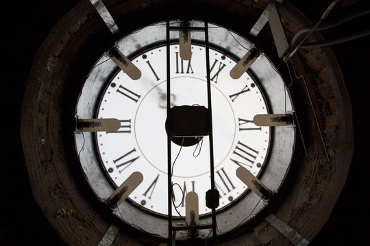 Old Wall Clock - Mechanism Inside, Close Up